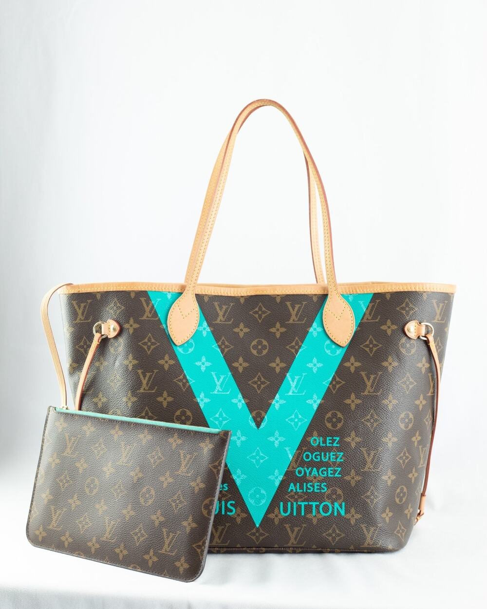 Louis Vuitton Neverfull MM Turquoise Shoulder Bag M41601 w/pouch CA1105